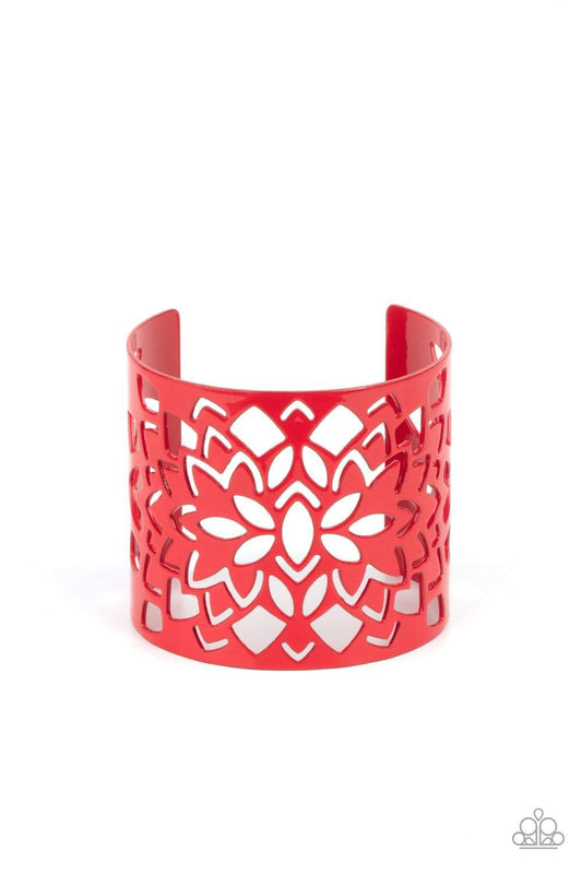 Hacienda Hotspot - Red Airy Floral Stenciled Paparazzi Cuff Bracelet