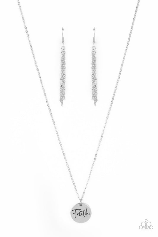 Choose Faith - Silver Stamped "Faith" Disc Pendant Paparazzi Necklace & matching earrings