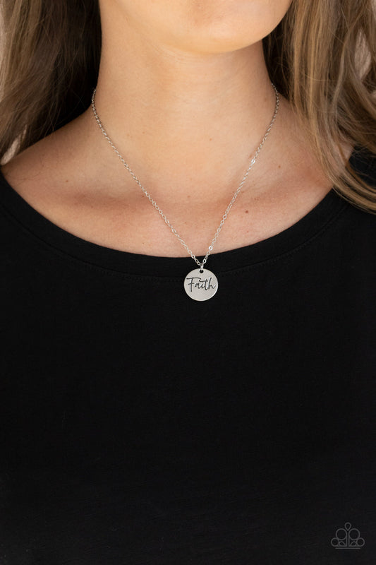 Choose Faith - Silver Stamped "Faith" Disc Pendant Paparazzi Necklace & matching earrings