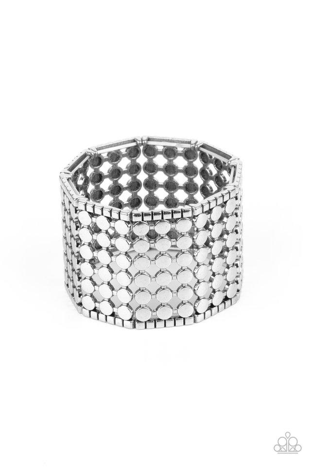 Cool and CONNECTED - Silver Cubes & Stacked Antiqued Dot Paparazzi Stretch Bracelet