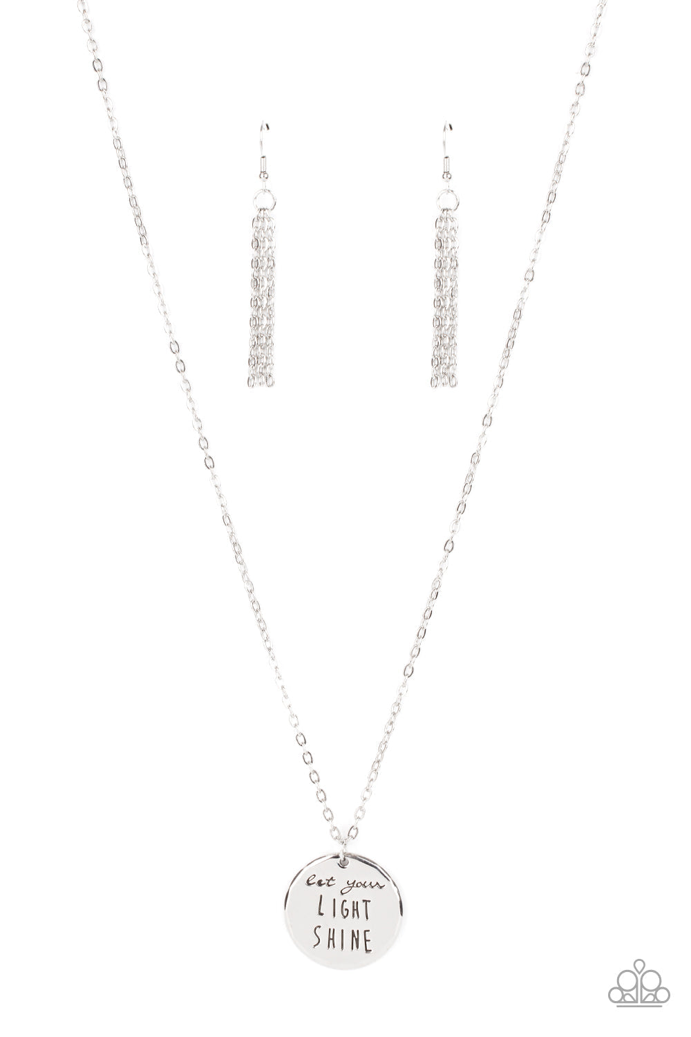 Light It Up - Silver "Let your light shine" Stamped Disc Pendant Paparazzi Necklace & matching earrings