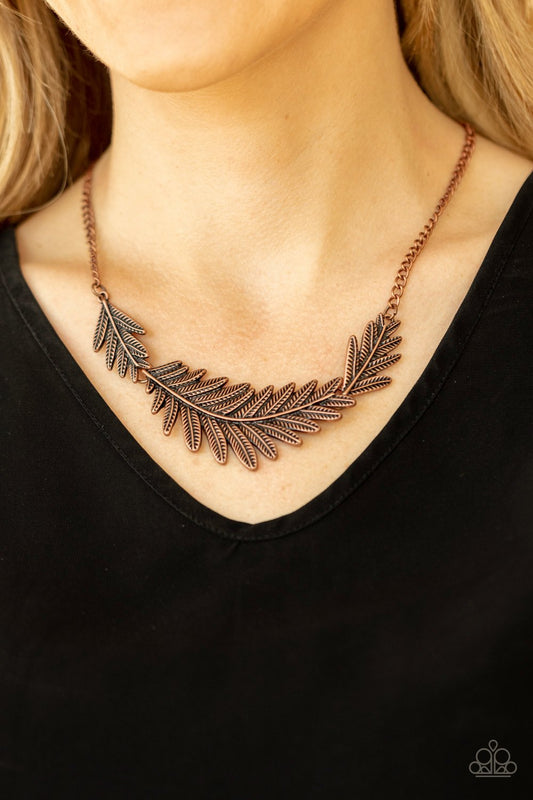 Queen of the QUILL - Copper Linked Feather Paparazzi Necklace & matching earrings
