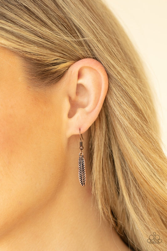 Queen of the QUILL - Copper Linked Feather Paparazzi Necklace & matching earrings