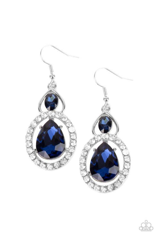 Double The Drama - Blue Gem/White Rhinestone Paparazzi Earrings
