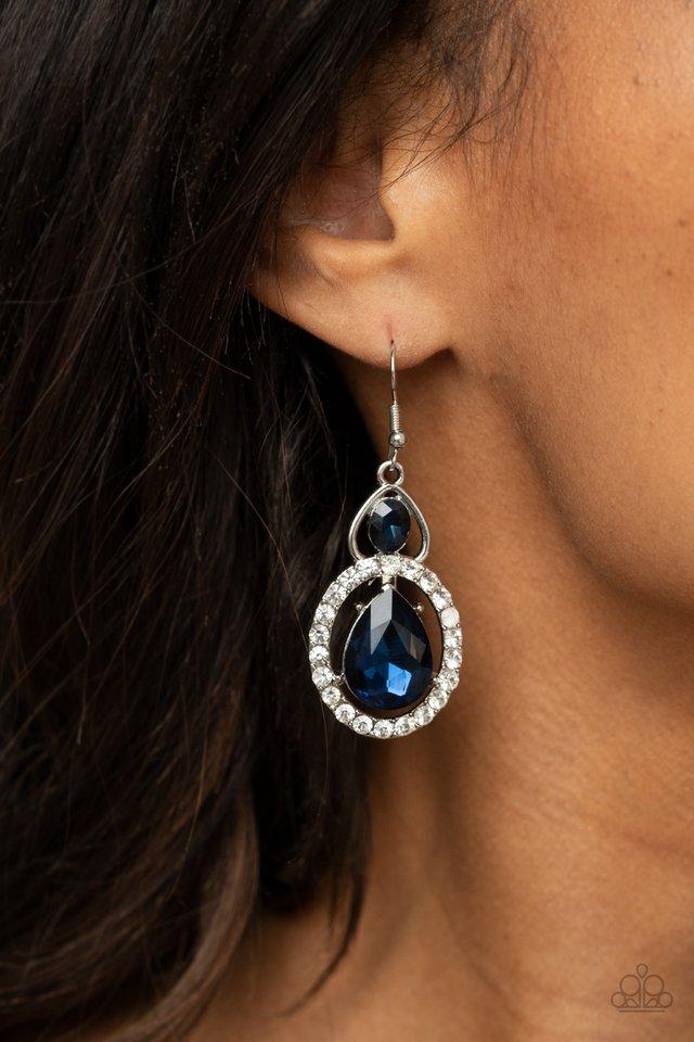 Double The Drama - Blue Gem/White Rhinestone Paparazzi Earrings