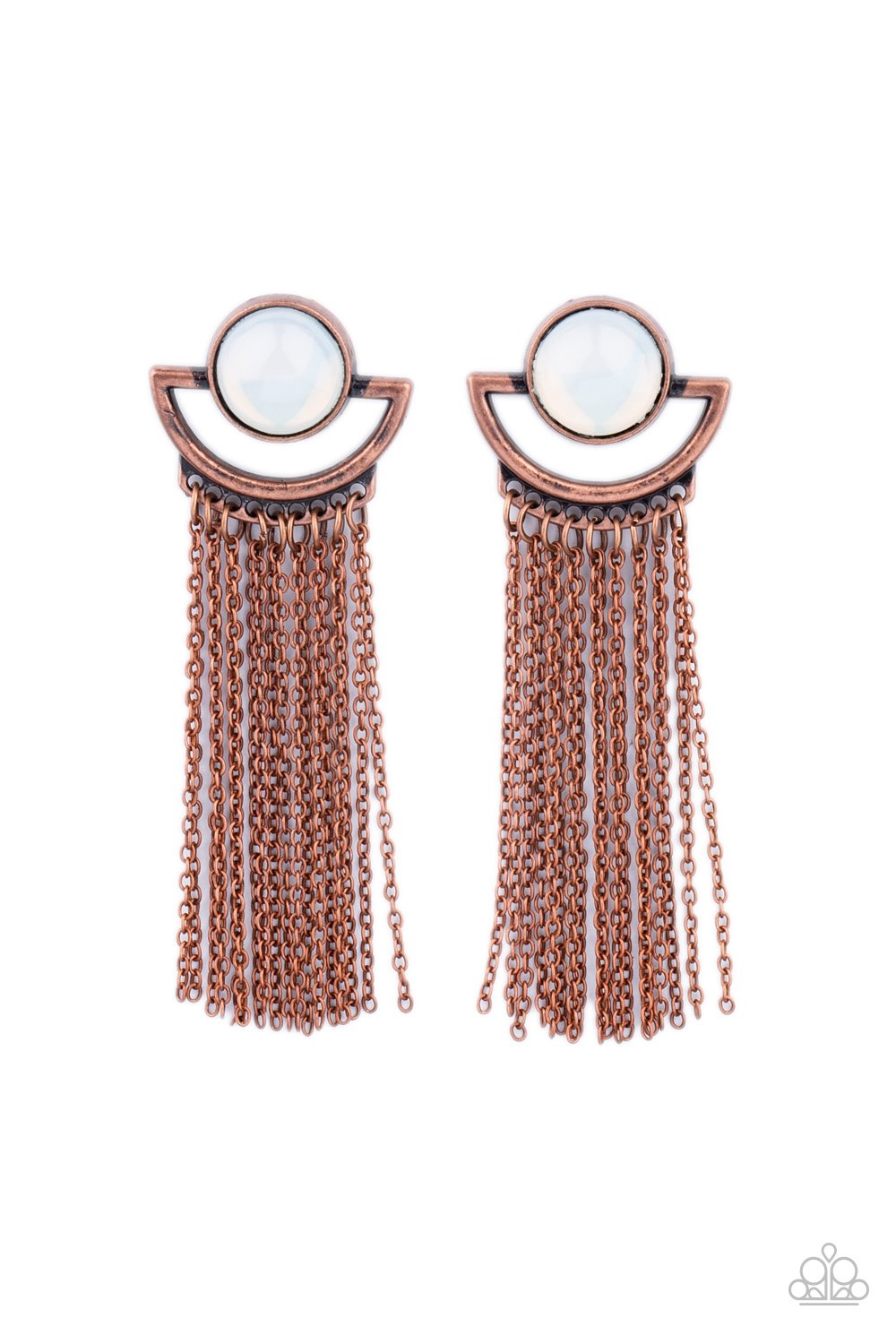 Opal Oracle - Copper Chain Fringe & White Opal Bead Paparazzi Post Earrings
