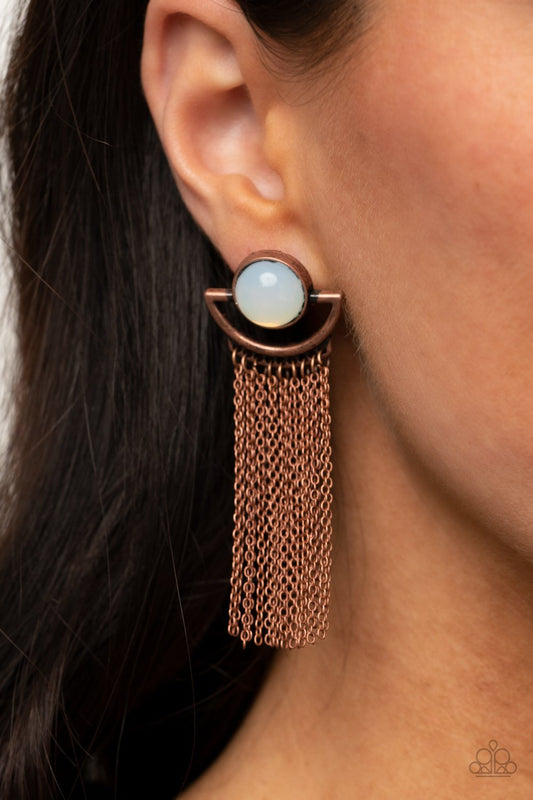 Opal Oracle - Copper Chain Fringe & White Opal Bead Paparazzi Post Earrings