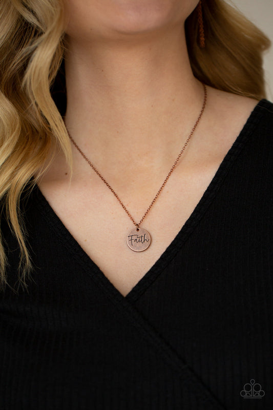 Choose Faith - Copper Stamped "Faith" Disc Pendant Paparazzi Necklace & matching earrings