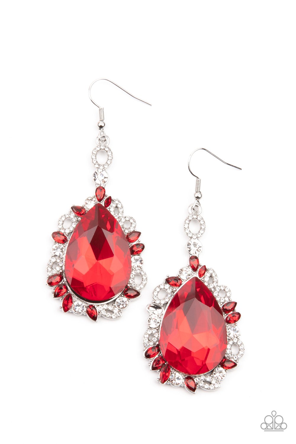Royal Recognition - Red & White Rhinestone Paparazzi Earrings