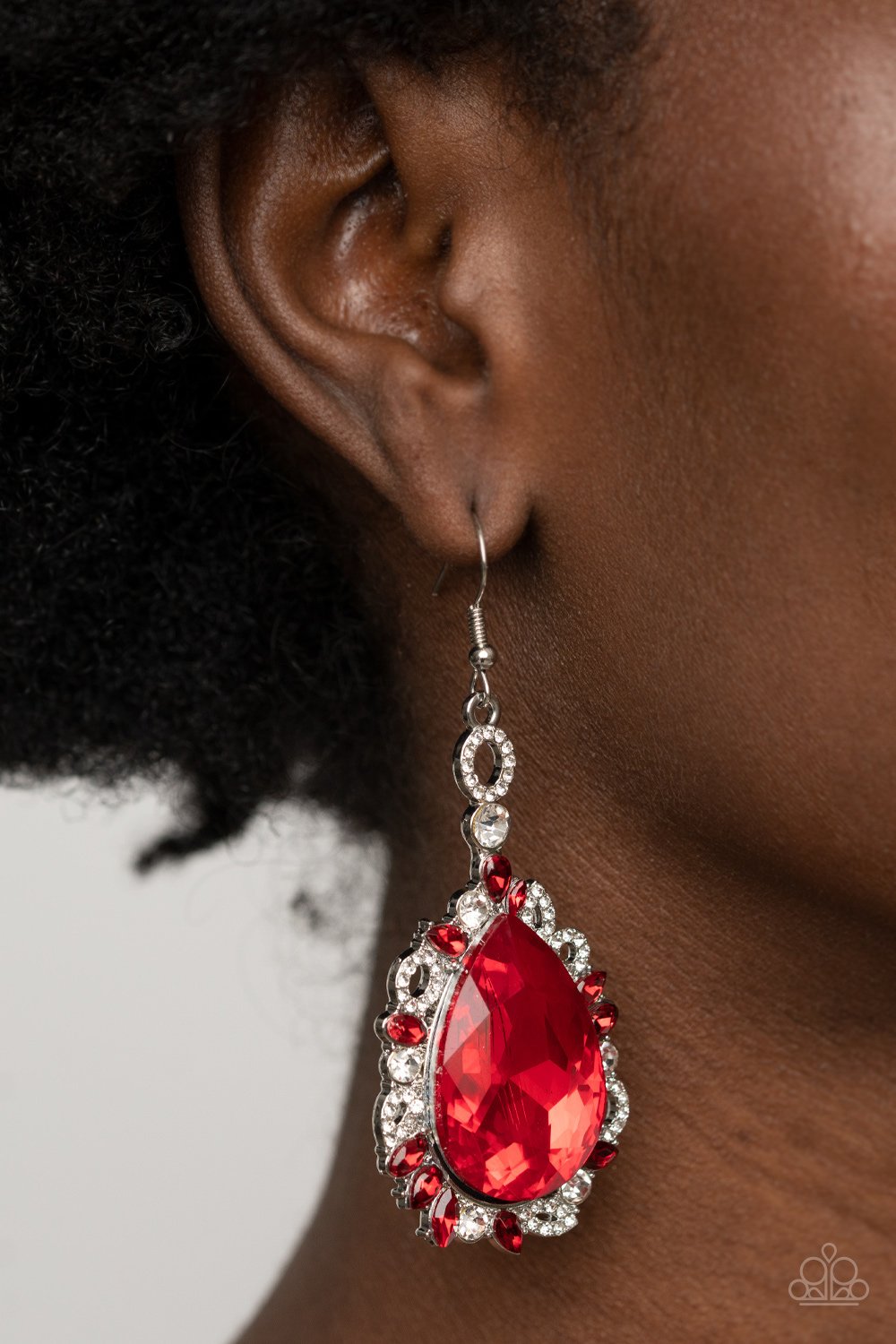 Royal Recognition - Red & White Rhinestone Paparazzi Earrings