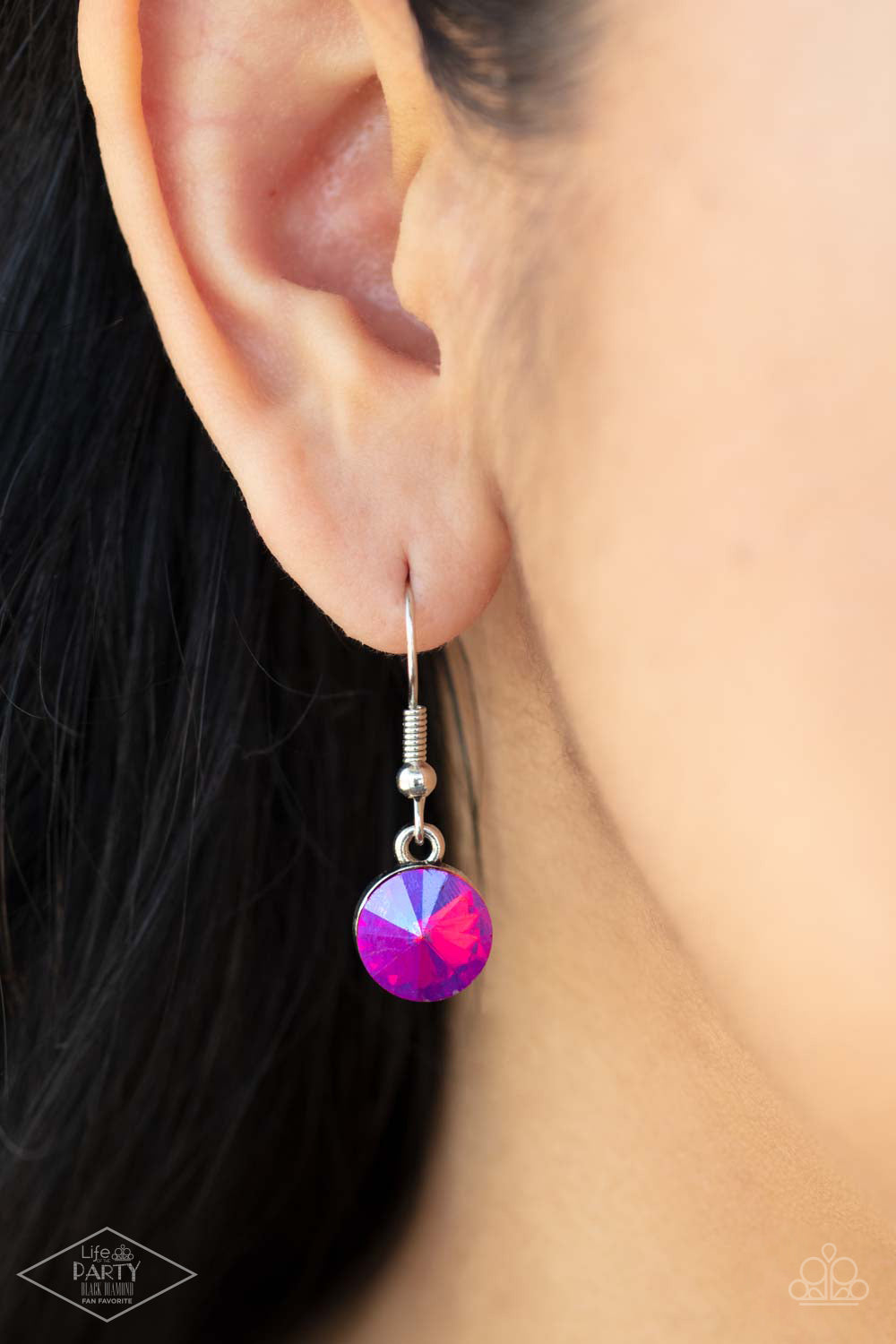 Futuristic Fashionista - Pink UV Shimmer Gem & Hammered Silver Plate Paparazzi Necklace & matching earrings