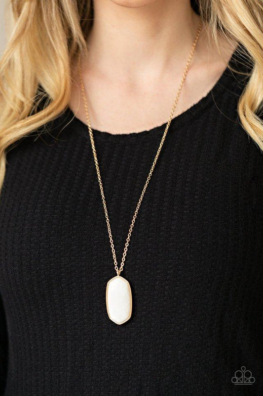 Elemental Elegance - White Stone Pendant & Gold Chain Paparazzi Necklace & matching earrings