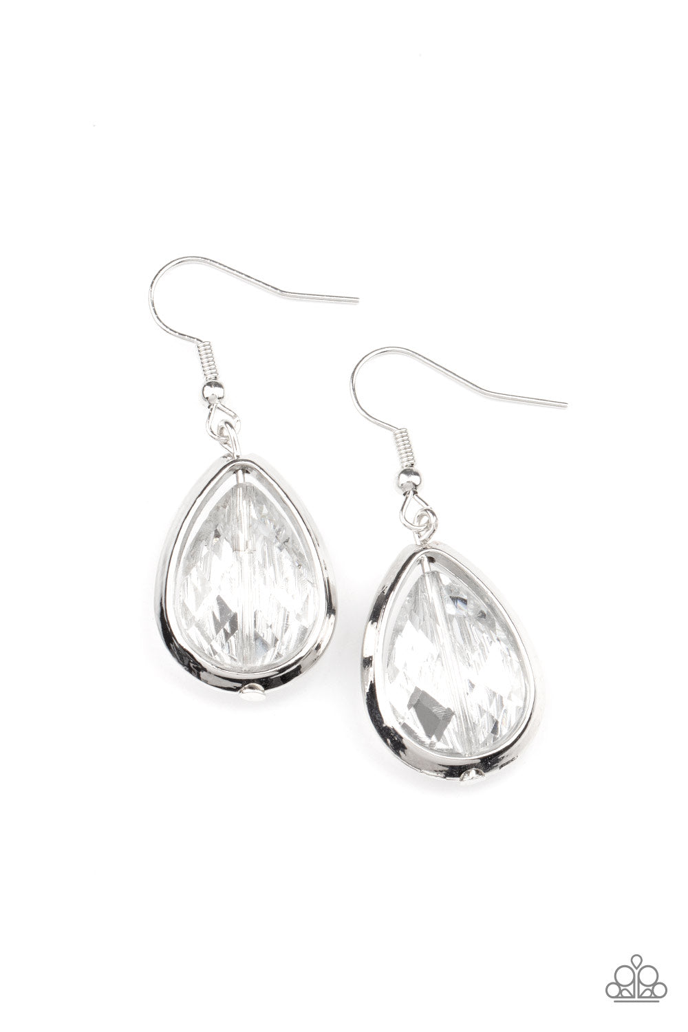 Drop-Dead Duchess - Silver Teardrop & Glittery Rhinestone Paparazzi Earrings