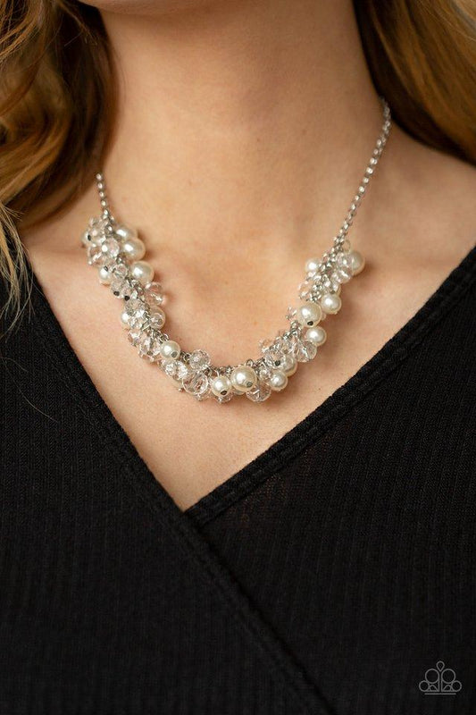 Pardon My FRINGE - White Pearls & Beaded Paparazzi Necklace & matching earrings