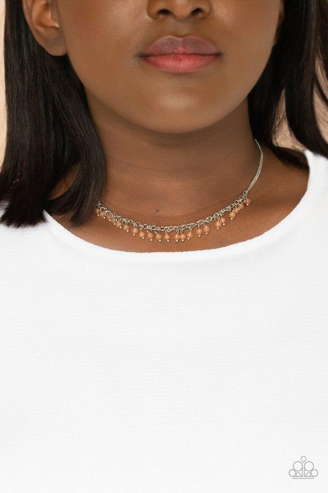 DEW a Double Take - Orange Dainty Cat's Eye Stone Fringe Paparazzi Necklace & matching earrings