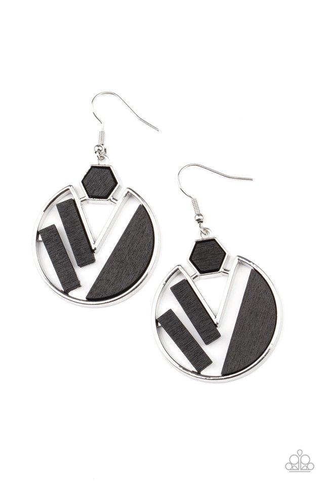 Petrified Posh - Black Wooden Accent Paparazzi Earrings