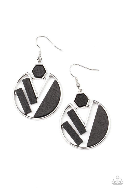 Petrified Posh - Black Wooden Accent Paparazzi Earrings