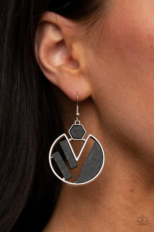 Petrified Posh - Black Wooden Accent Paparazzi Earrings