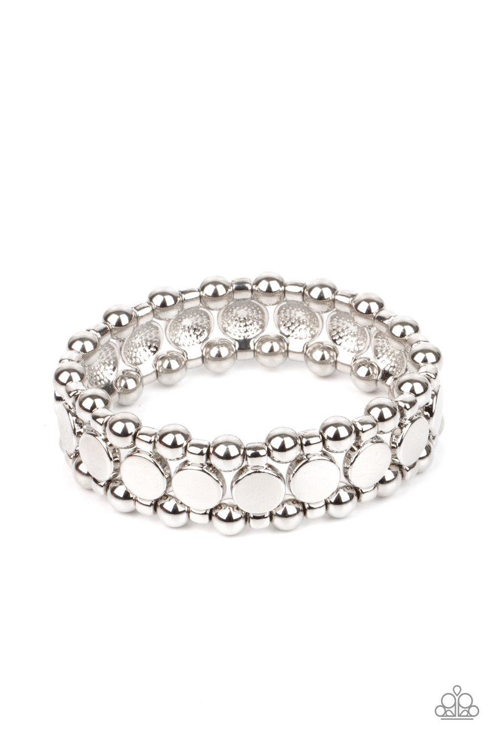 Metro Magnetism - Silver Disc & Silver Beaded Paparazzi Stretch Bracelet