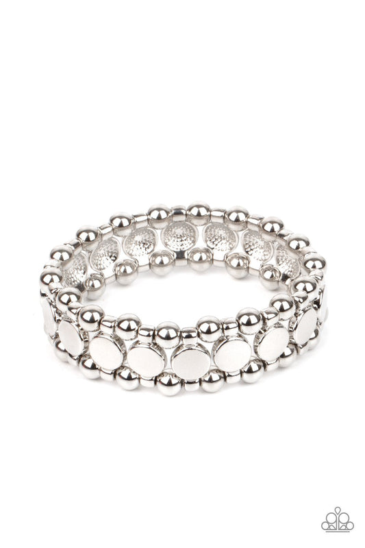 Metro Magnetism - Silver Disc & Silver Beaded Paparazzi Stretch Bracelet