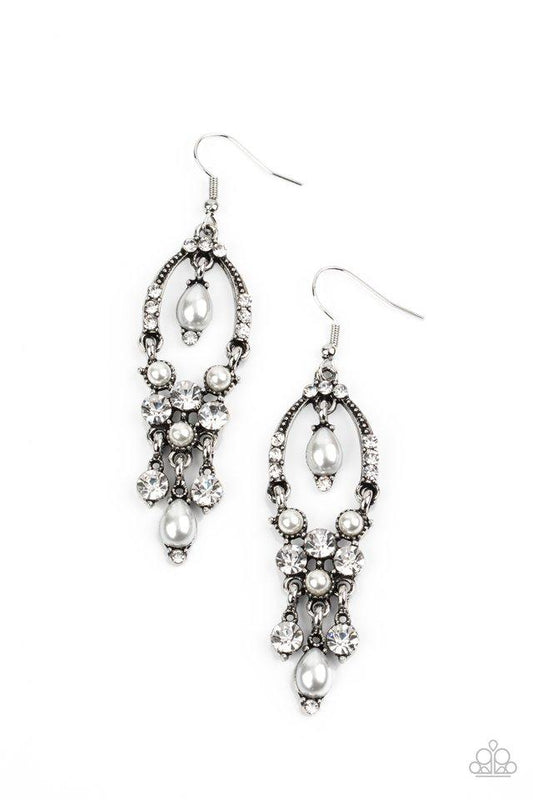 Back In The Spotlight - White Pearl & Rhinestone Paparazzi Earrings