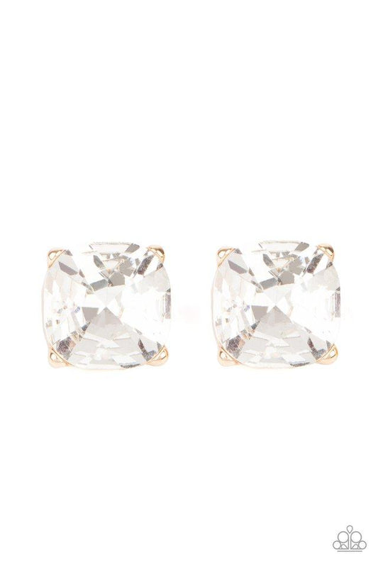 Royalty High - Gold Post/Oversized White Gem Paparazzi Earrings