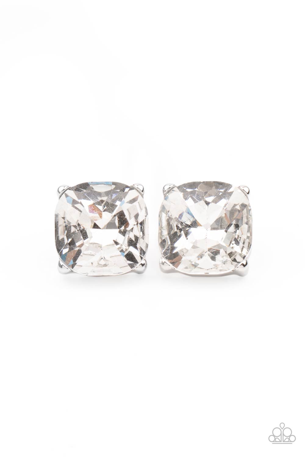 Royalty High - White Oversized Gem Paparazzi Earrings