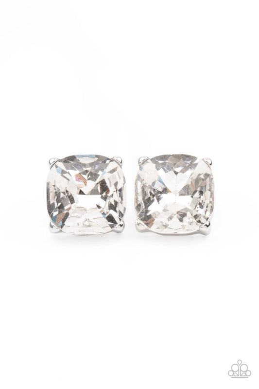 Royalty High - White Oversized Gem Paparazzi Earrings