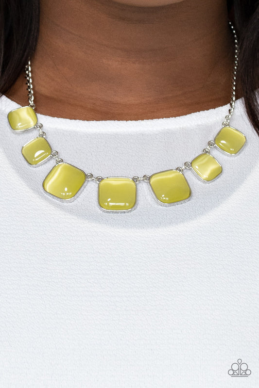 Aura Allure - Yellow Cat's Eye Stone Paparazzi Necklace & matching earrings