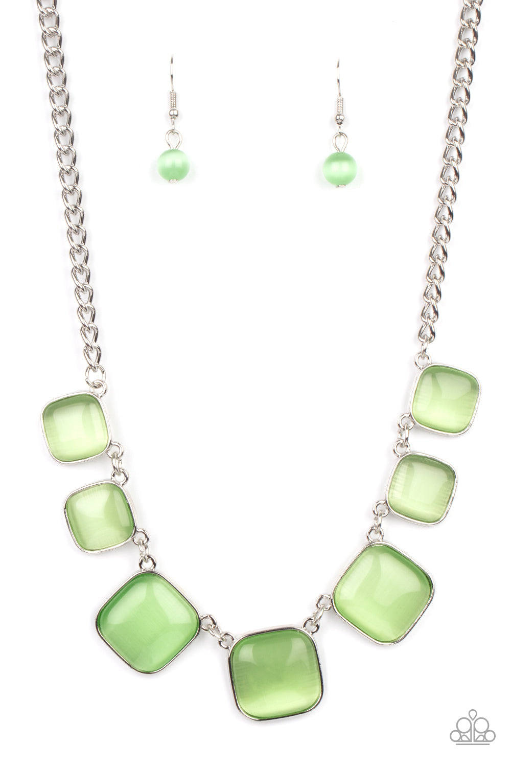 Aura Allure - Green Cat's Eye Square Stone Paparazzi Necklace & matching earrings