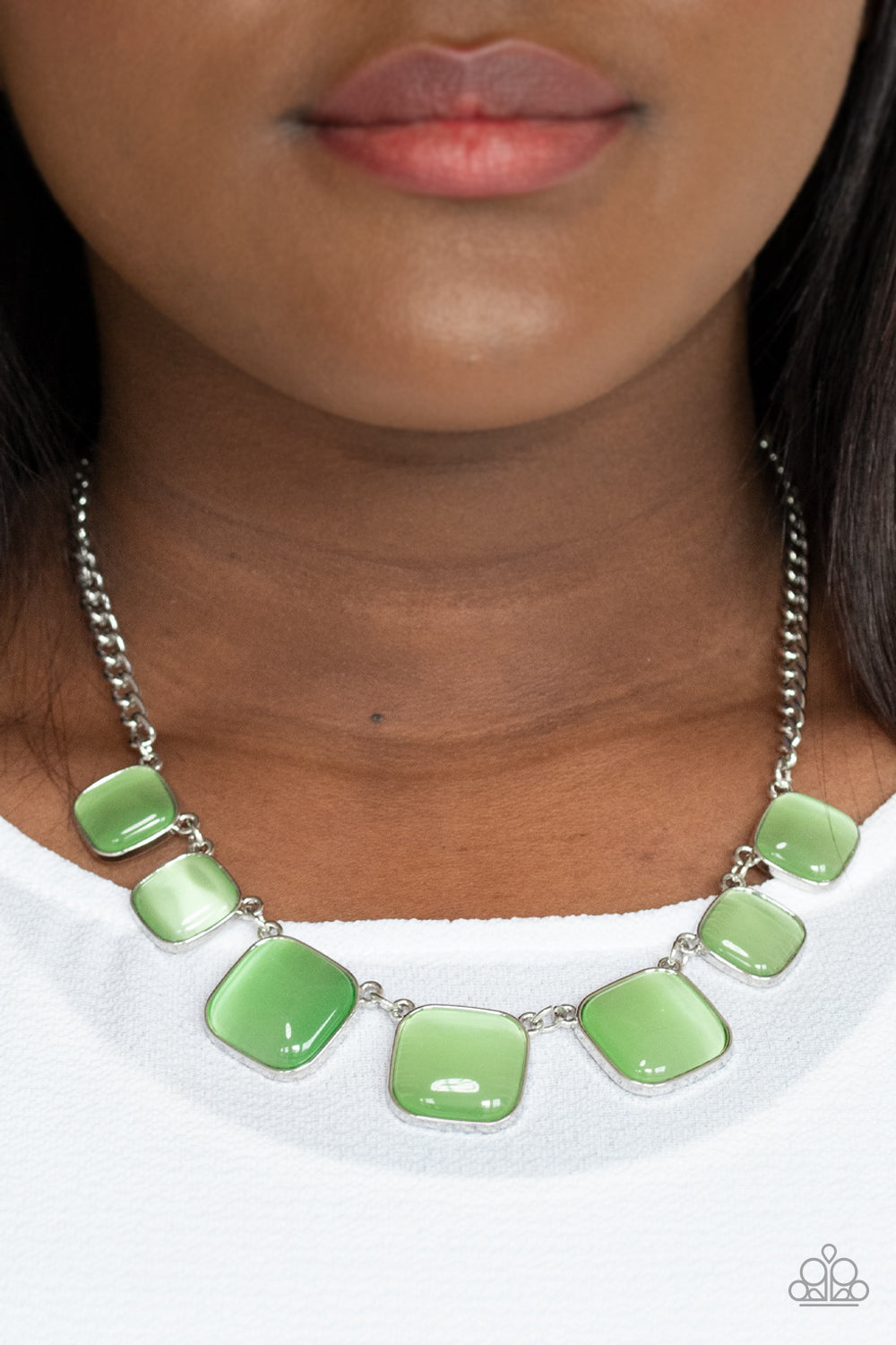 Aura Allure - Green Cat's Eye Square Stone Paparazzi Necklace & matching earrings