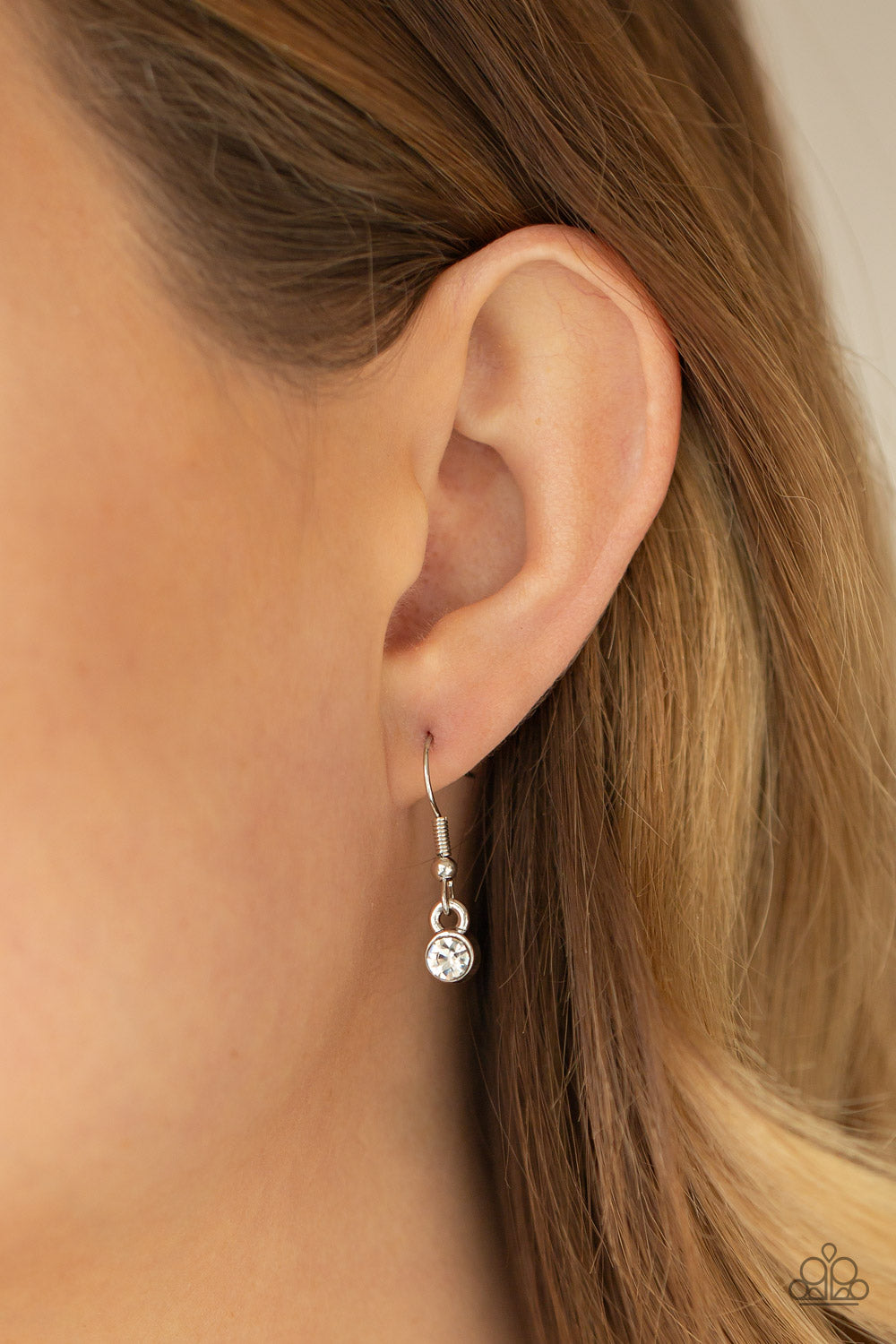 Vintage Royale - White Rhinestones & Leafy Silver Frame Paparazzi Necklace & matching earrings