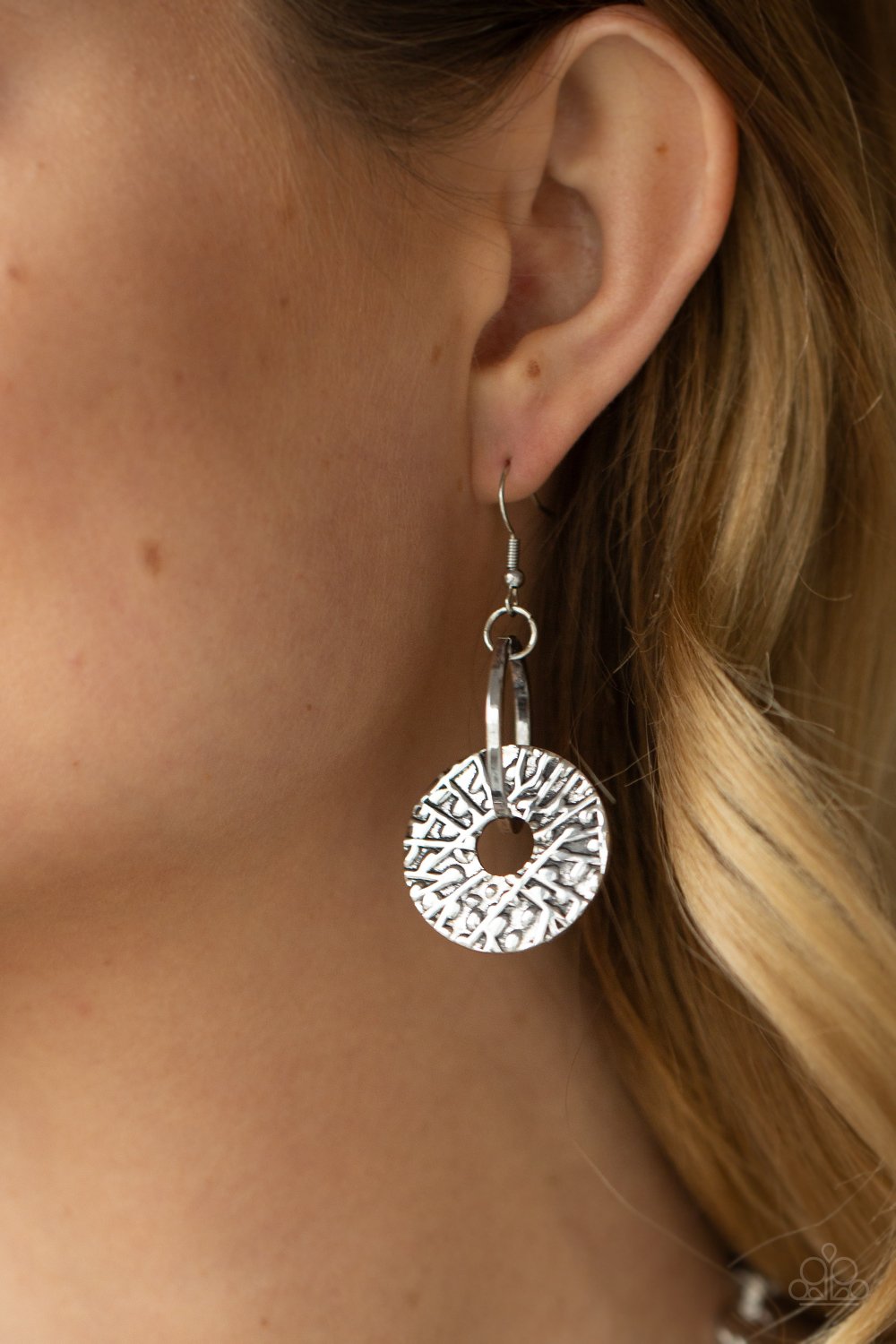 Industrial Envy - Silver Rings & Abstract Hammered Disc Paparazzi Necklace & matching earrings