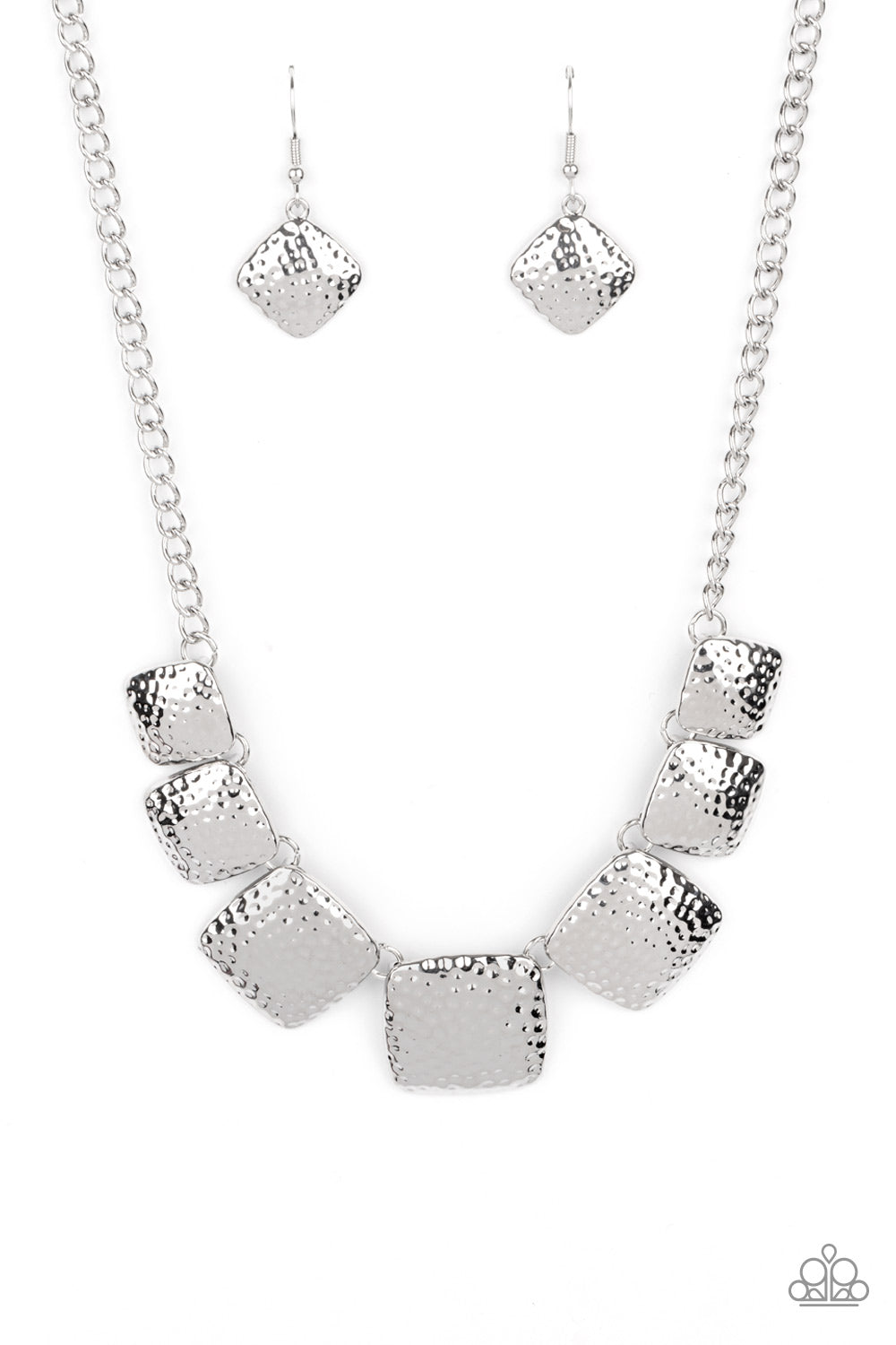 Keeping It RELIC - Silver Hammered Square Frame Paparazzi Necklace & matching earrings