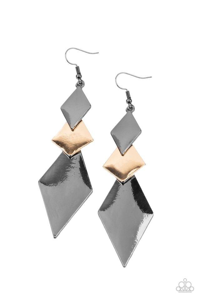 Danger Ahead - Multi Mismatched Kite-Shaped Overlapped Frame Paparazzi Earrings