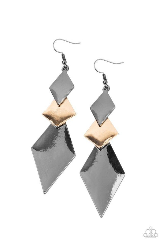 Danger Ahead - Multi Mismatched Kite-Shaped Overlapped Frame Paparazzi Earrings