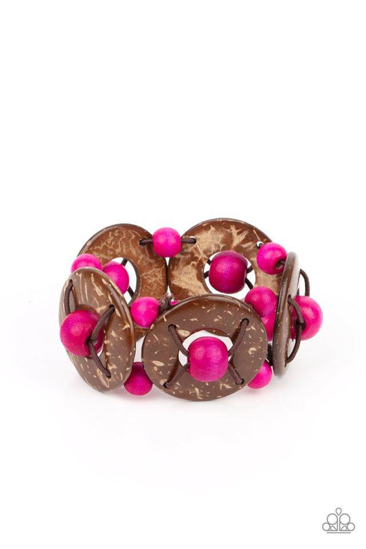 Island Adventure - Pink & Brown Wooden Paparazzi Stretch Bracelet