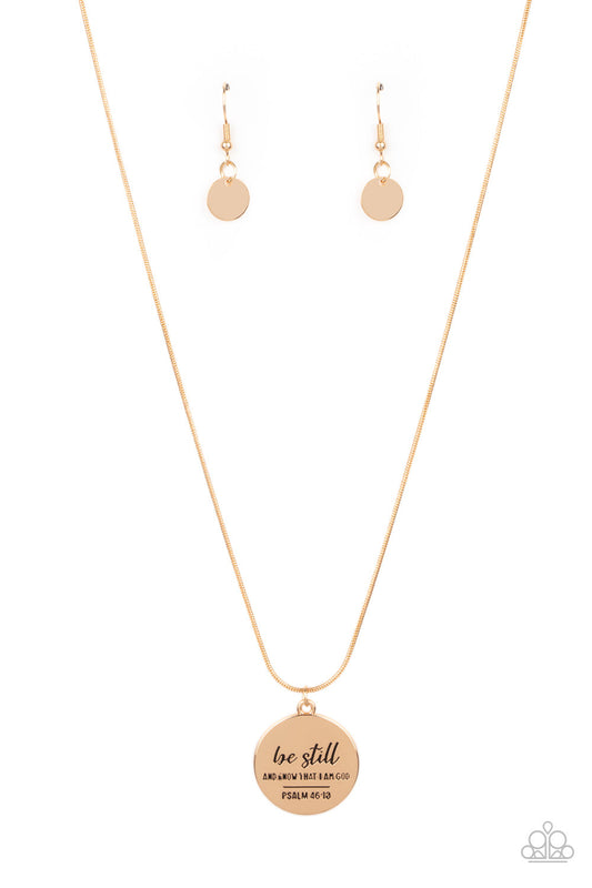Be Still - Gold "Psalm 46:10" Stamped Pendant Paparazzi Necklace & matching earrings