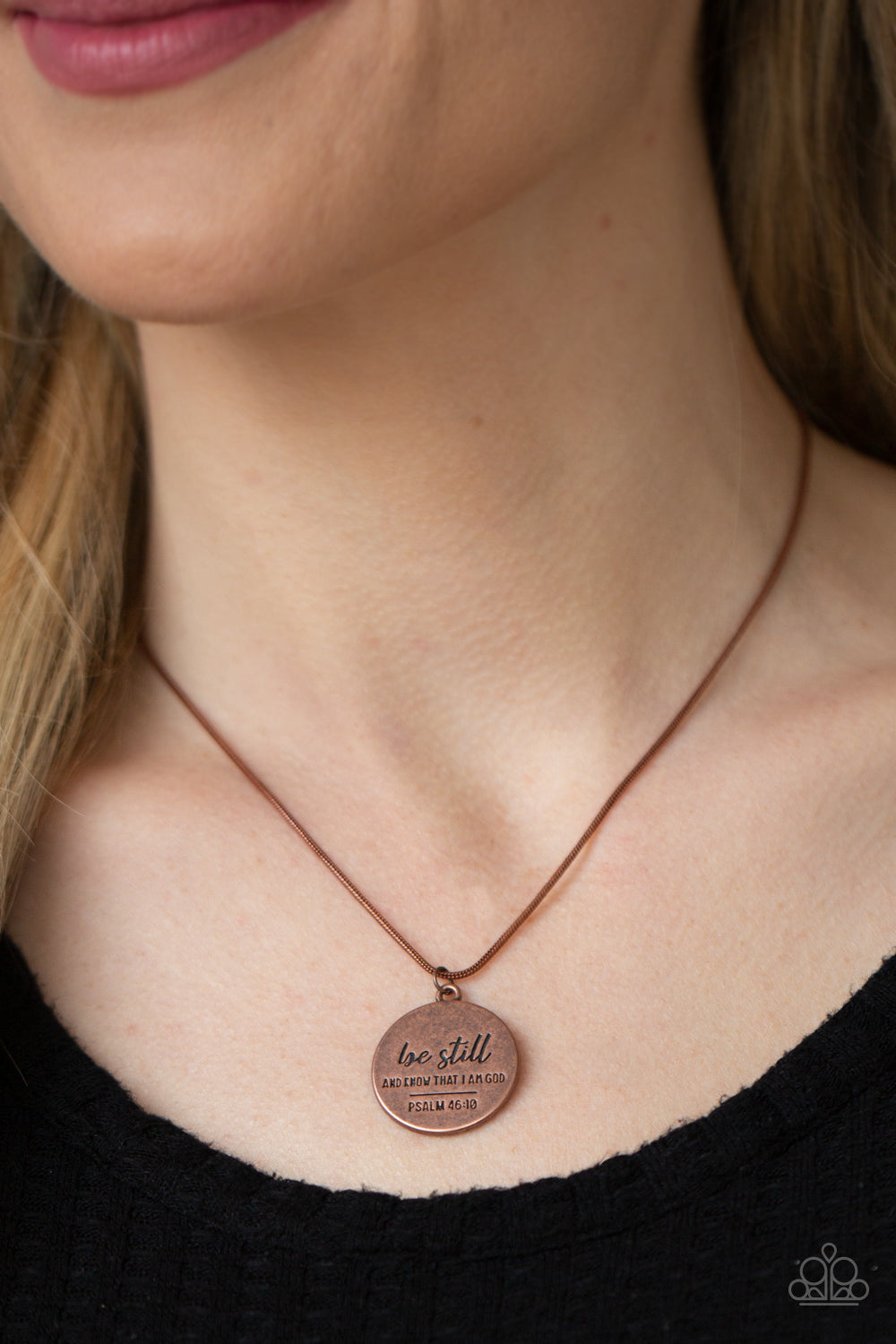 Be Still - Copper Psalm 46:10 Stamped Pendant Paparazzi Necklace & matching earrings