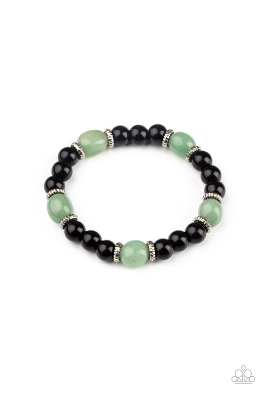 Unity - Green & Black Stone Beads Paparazzi Stretch Bracelet