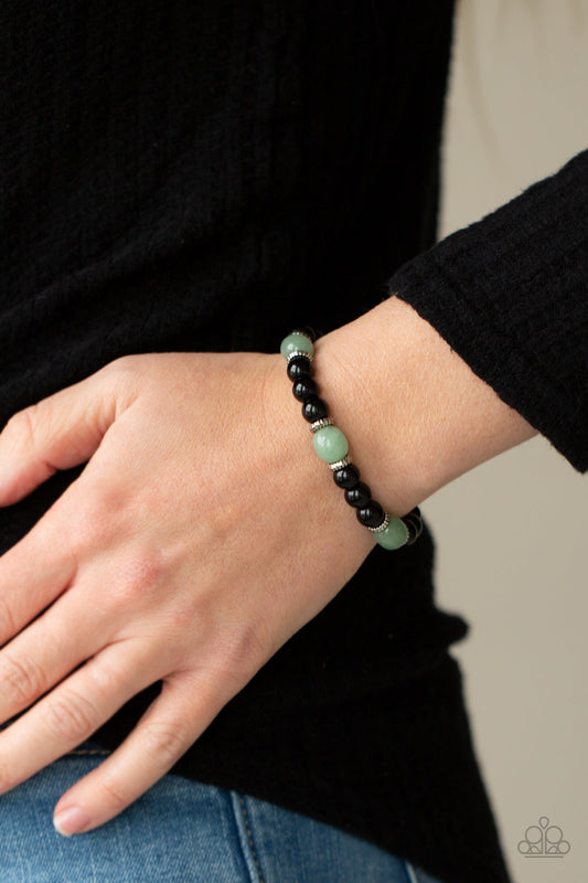 Unity - Green & Black Stone Beads Paparazzi Stretch Bracelet