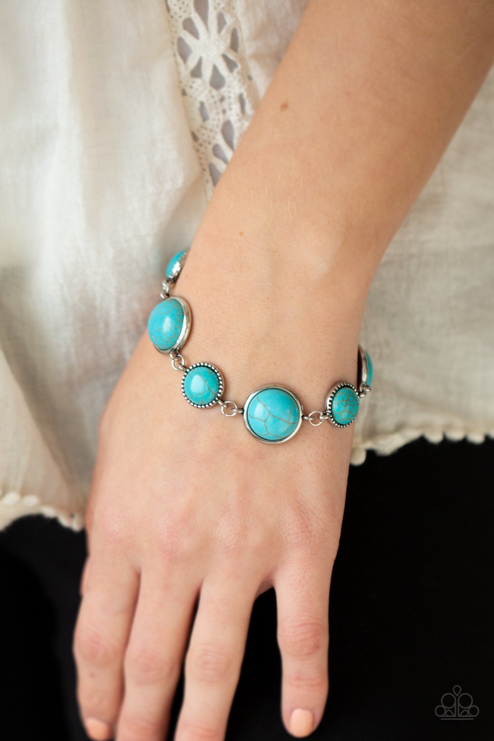 Turn Up The Terra - Blue/Turquoise Stone Paparazzi Adjustable Bracelet