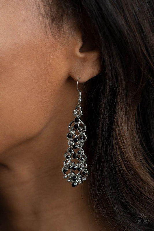 Diva Decorum - Black Rhinestone Paparazzi Earrings