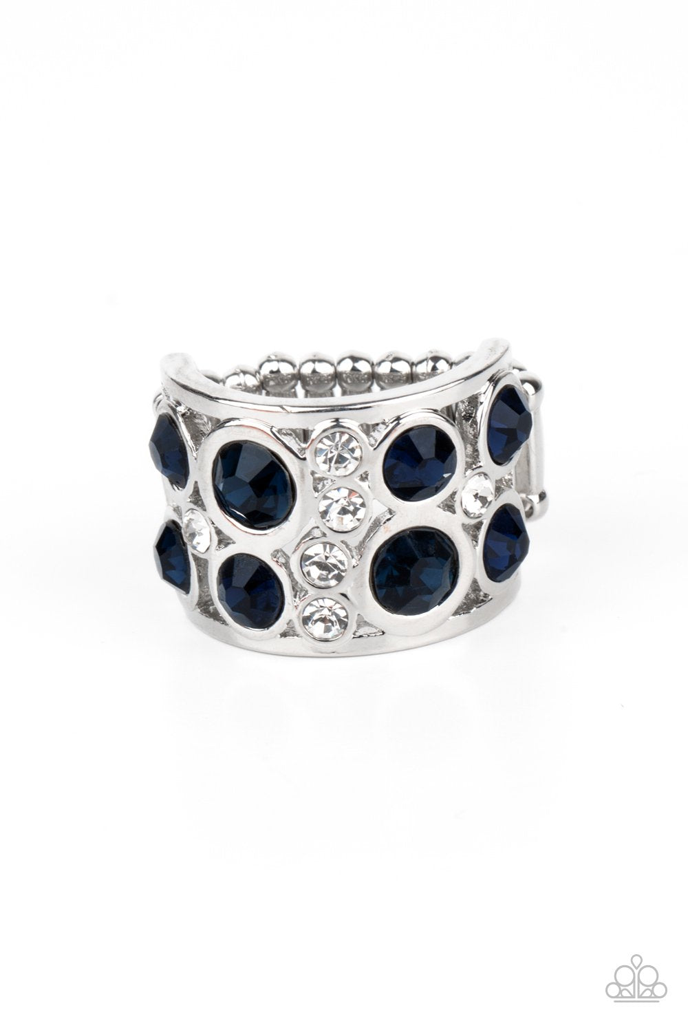 High Roller Royale - Blue Oversized Rhinestone & Dainty White Rhinestone Paparazzi Ring