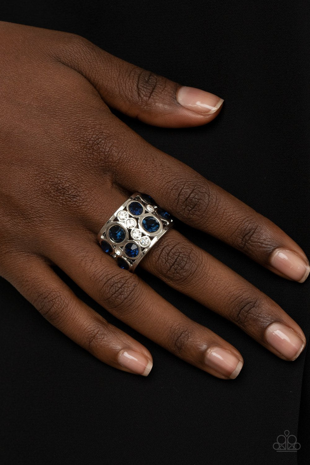 High Roller Royale - Blue Oversized Rhinestone & Dainty White Rhinestone Paparazzi Ring