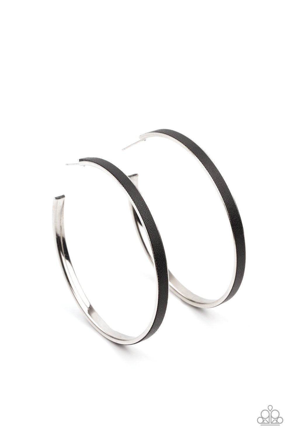 Fearless Flavor - Black Leather/Silver Hoop Paparazzi Post Earrings
