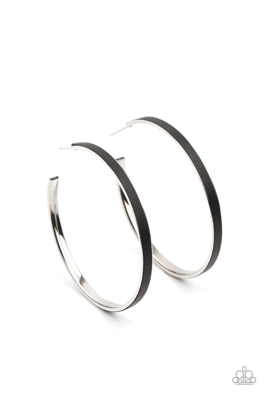Fearless Flavor - Black Leather/Silver Hoop Paparazzi Post Earrings