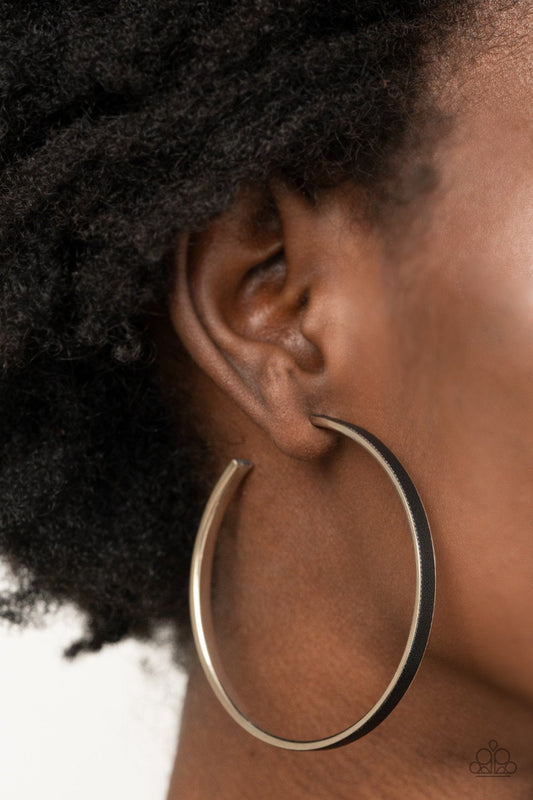 Fearless Flavor - Black Leather/Silver Hoop Paparazzi Post Earrings