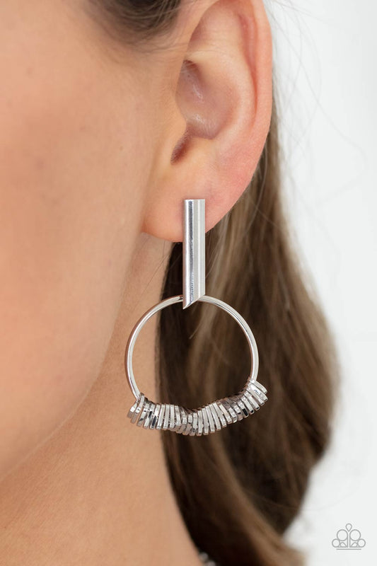 Set Into Motion - Silver Loop/Dainty Silver Triangles Paparazzi Post Earrings