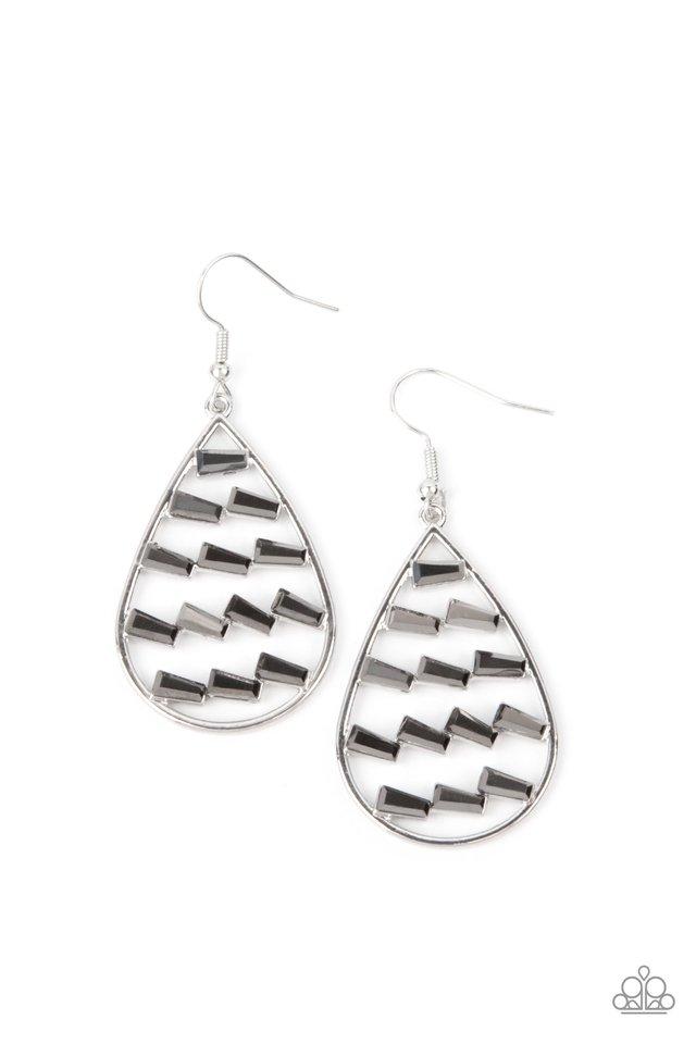 Glitzy Grit - Silver & Emerald Cut Hematite Rhinestone Paparazzi Earrings